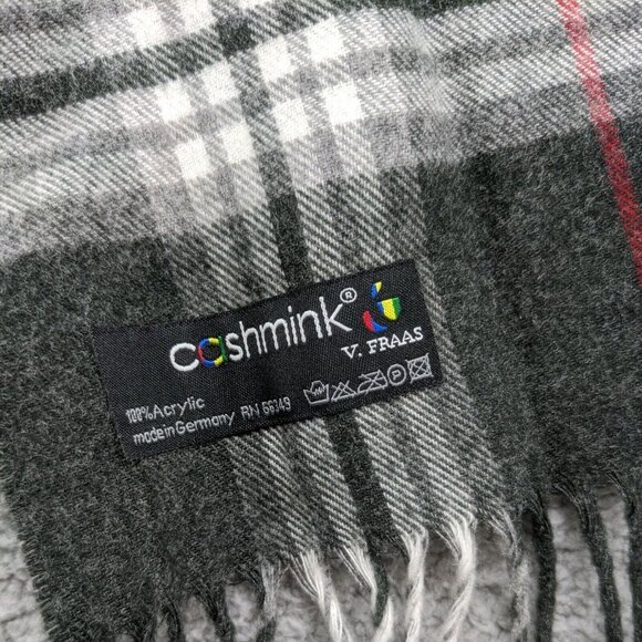Cashmink Scarf By V.Fraas 100% Acrylic Soft White Black Red Plaid Pattern Scarf - Picture 2 of 6